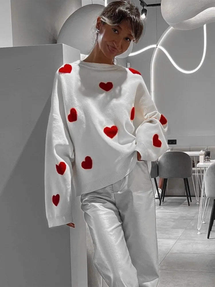 Women's Love Embroidered Round Neck Sweater