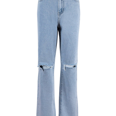 Noena | Jeans femme coupe loose déchiré jambe large taille haute décontracté Baggy Jeans
