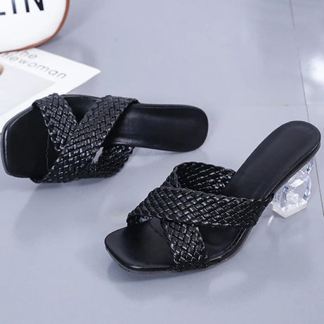 Sandale à Talon Femme avec Lanières Croisées et Tressées