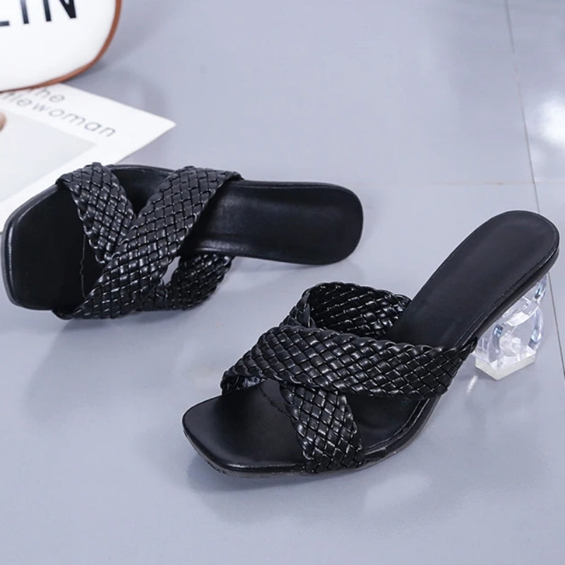 Sandale à Talon Femme avec Lanières Croisées et Tressées