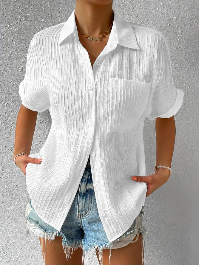 Blouse Décontractée Col Chemise - Style Confortable et Élégant