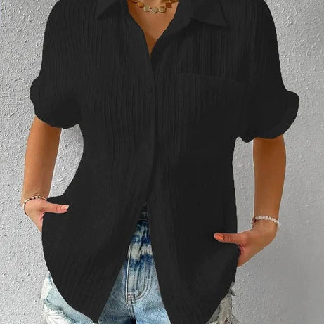 Blouse Décontractée Col Chemise - Style Confortable et Élégant