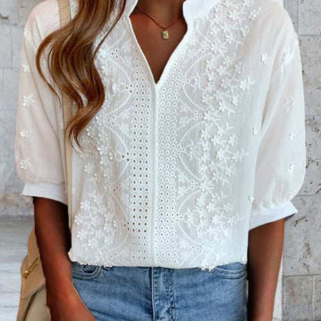 Blouse Femme Amélie – Col V et Manches Bouffantes