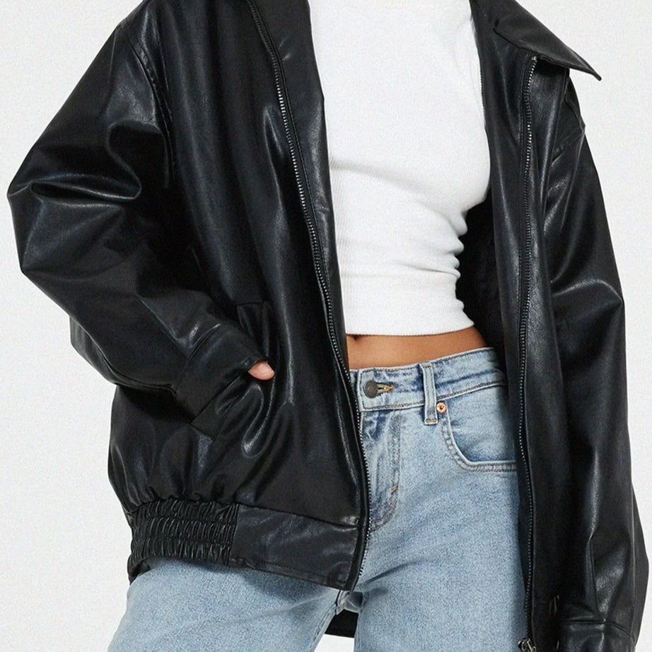 Blouson femme style motard en similicuir