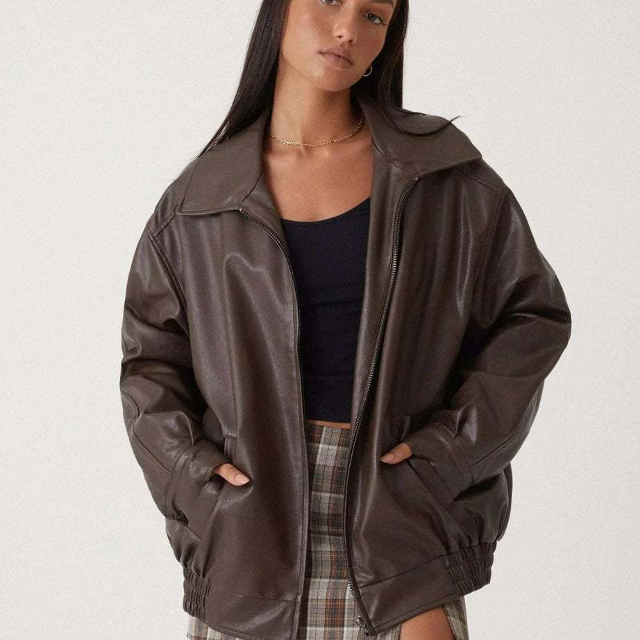 Blouson femme style motard en similicuir