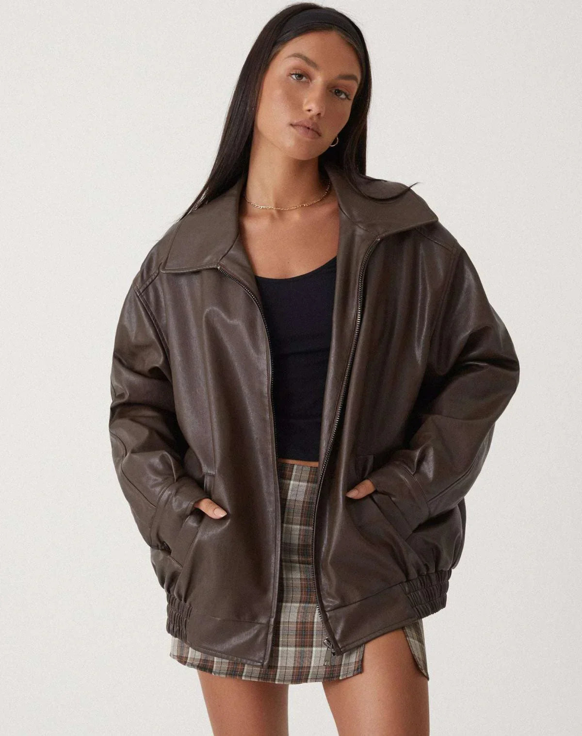 Blouson femme style motard en similicuir