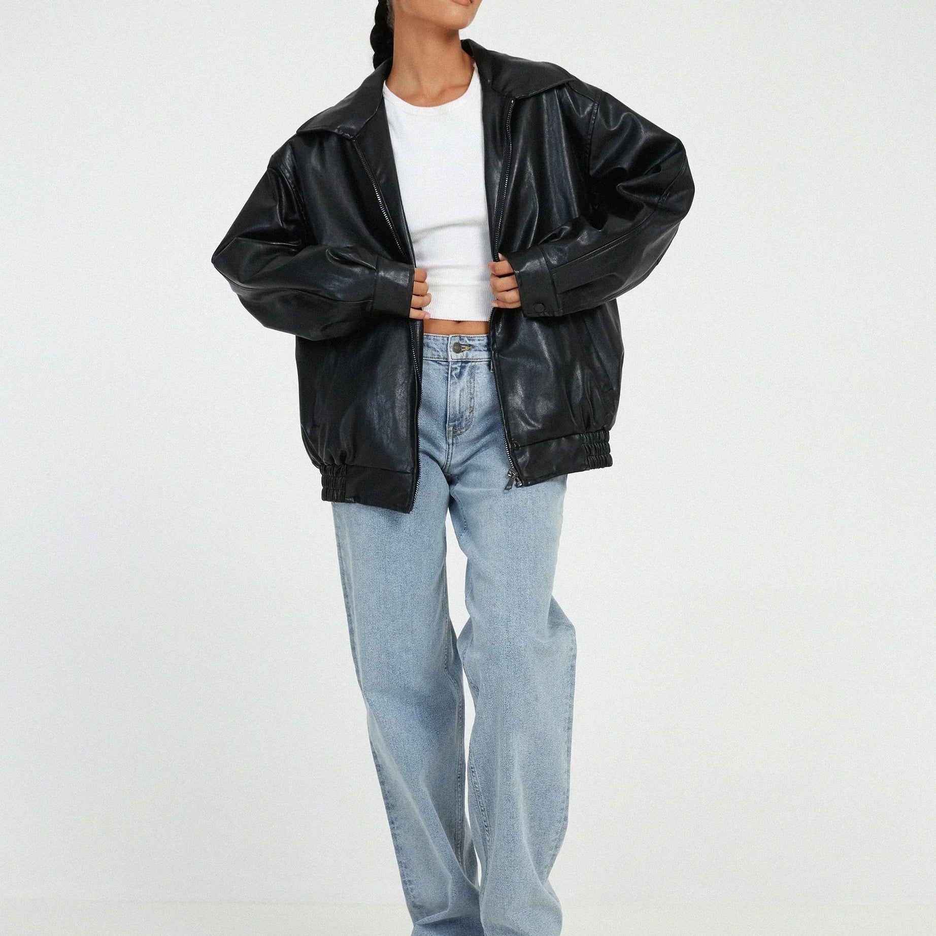 Blouson femme style motard en similicuir