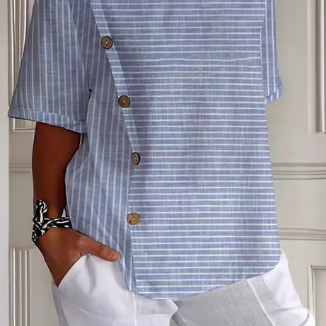 Chemise Lin Coton Imprimé Femme - Décontractée - Bleu