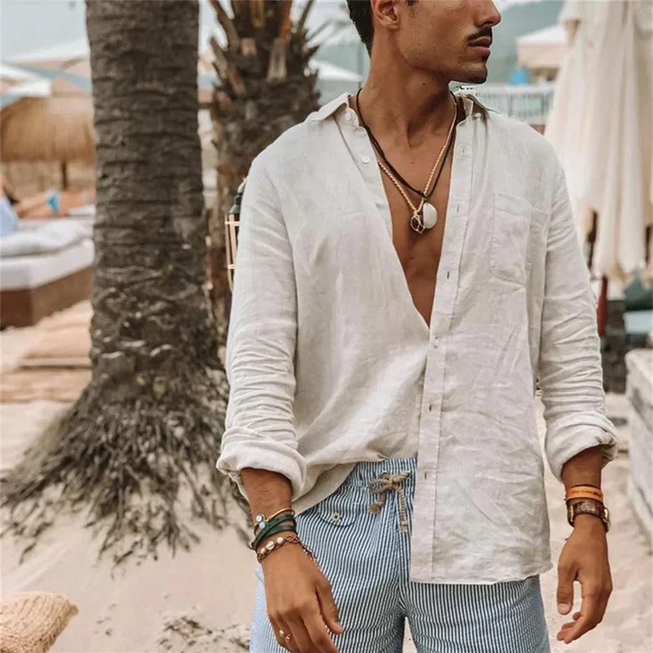 Chemise Lin Homme - Décontractée - Respirante - Été