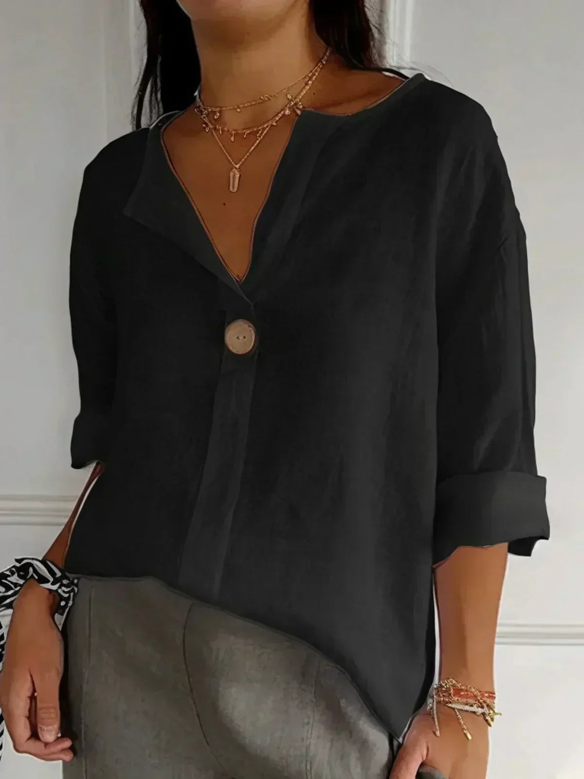 Chemisier Femme Décontracté en Lin - Col V Élégant