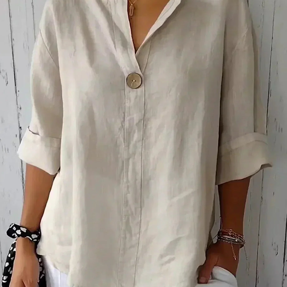 Chemisier en Lin Susanne - Élégant Col en V pour Femme