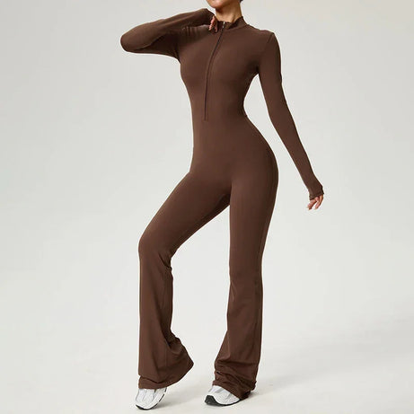 Combinaison de yoga manches longues avec zip pour femme