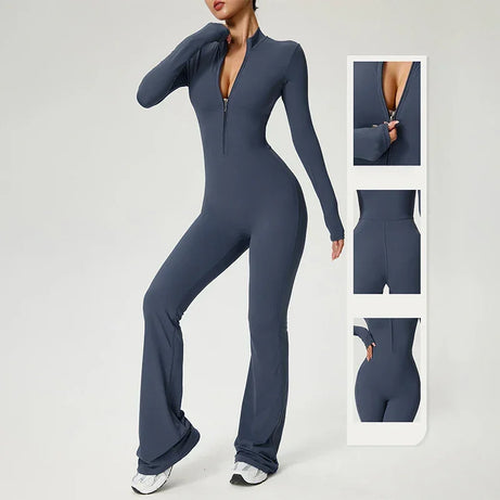 Combinaison de yoga manches longues avec zip pour femme