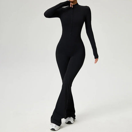 Combinaison de yoga manches longues avec zip pour femme