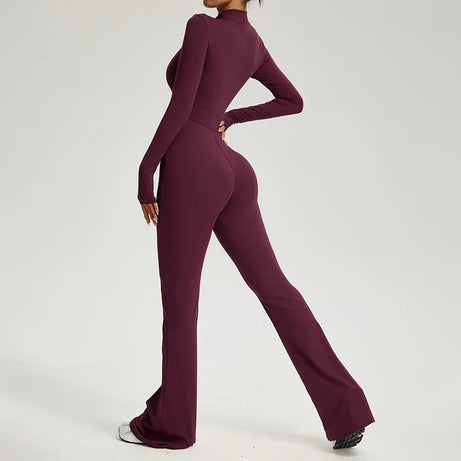 Combinaison de yoga manches longues avec zip pour femme