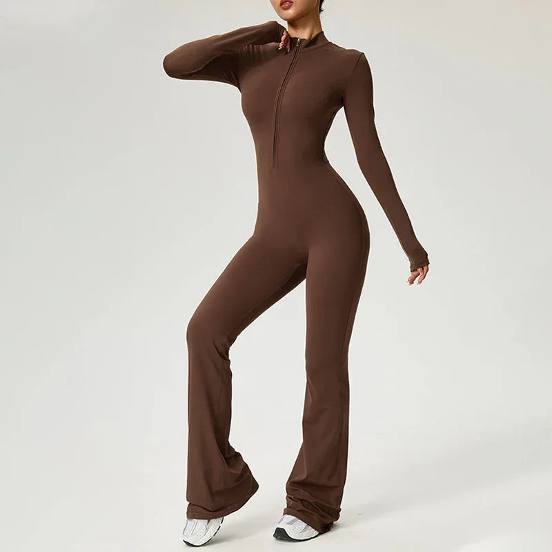 Combinaison de yoga manches longues avec zip pour femme