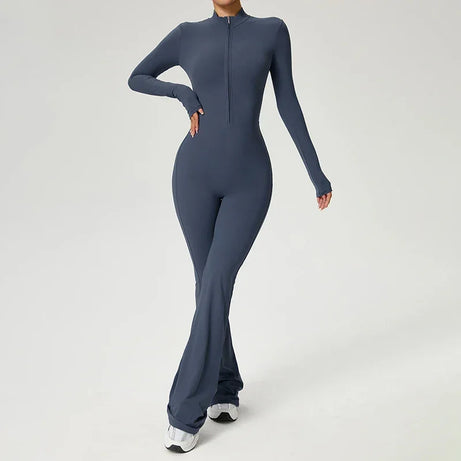Combinaison de yoga manches longues avec zip pour femme