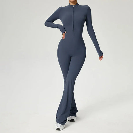 Combinaison de yoga manches longues avec zip pour femme