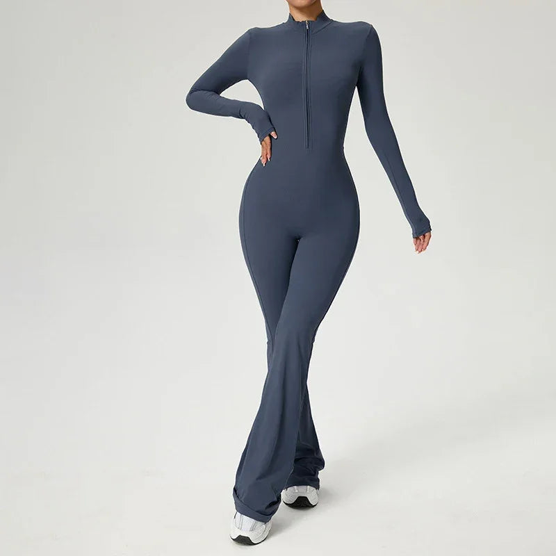 Combinaison de yoga manches longues avec zip pour femme