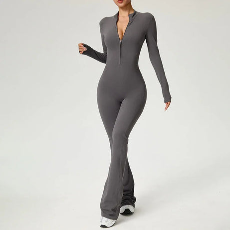 Combinaison de yoga manches longues avec zip pour femme