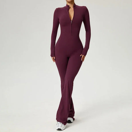 Combinaison de yoga manches longues avec zip pour femme