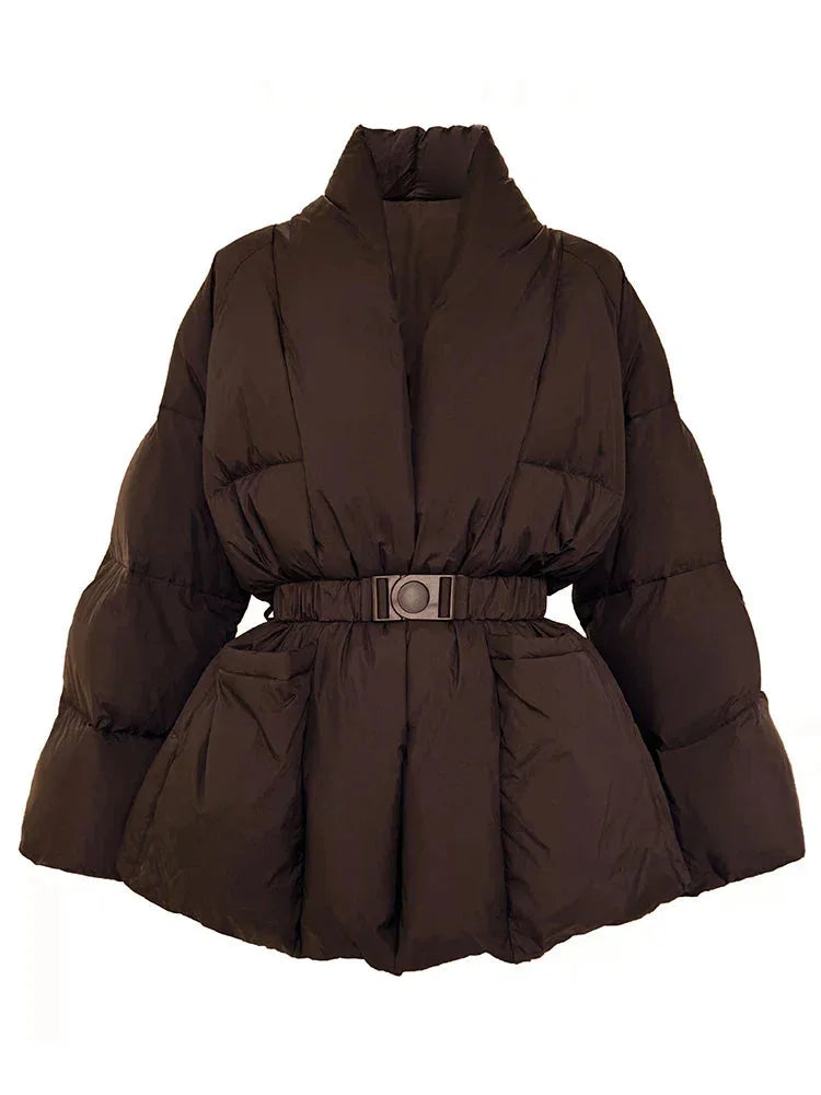 Doudoune femme avec ceinture et col montant