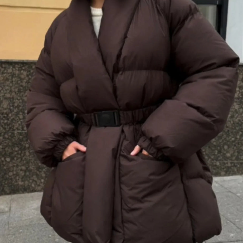 Doudoune femme avec ceinture et col montant