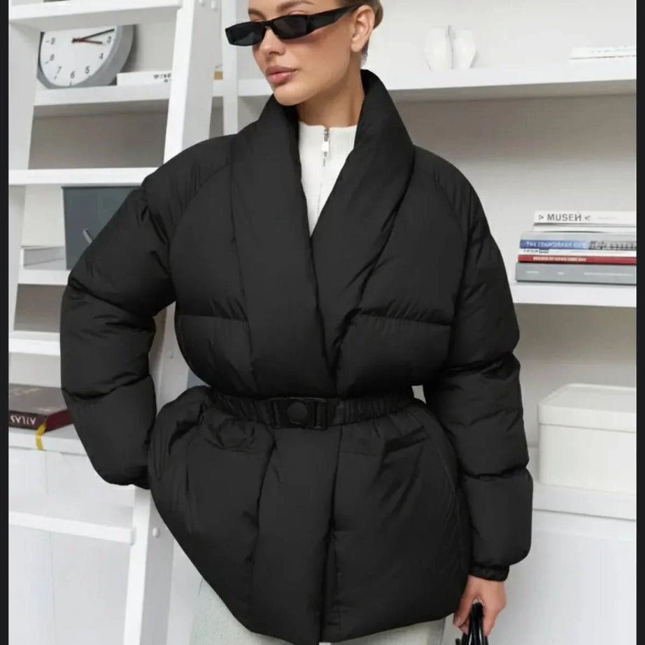 Doudoune femme avec ceinture et col montant
