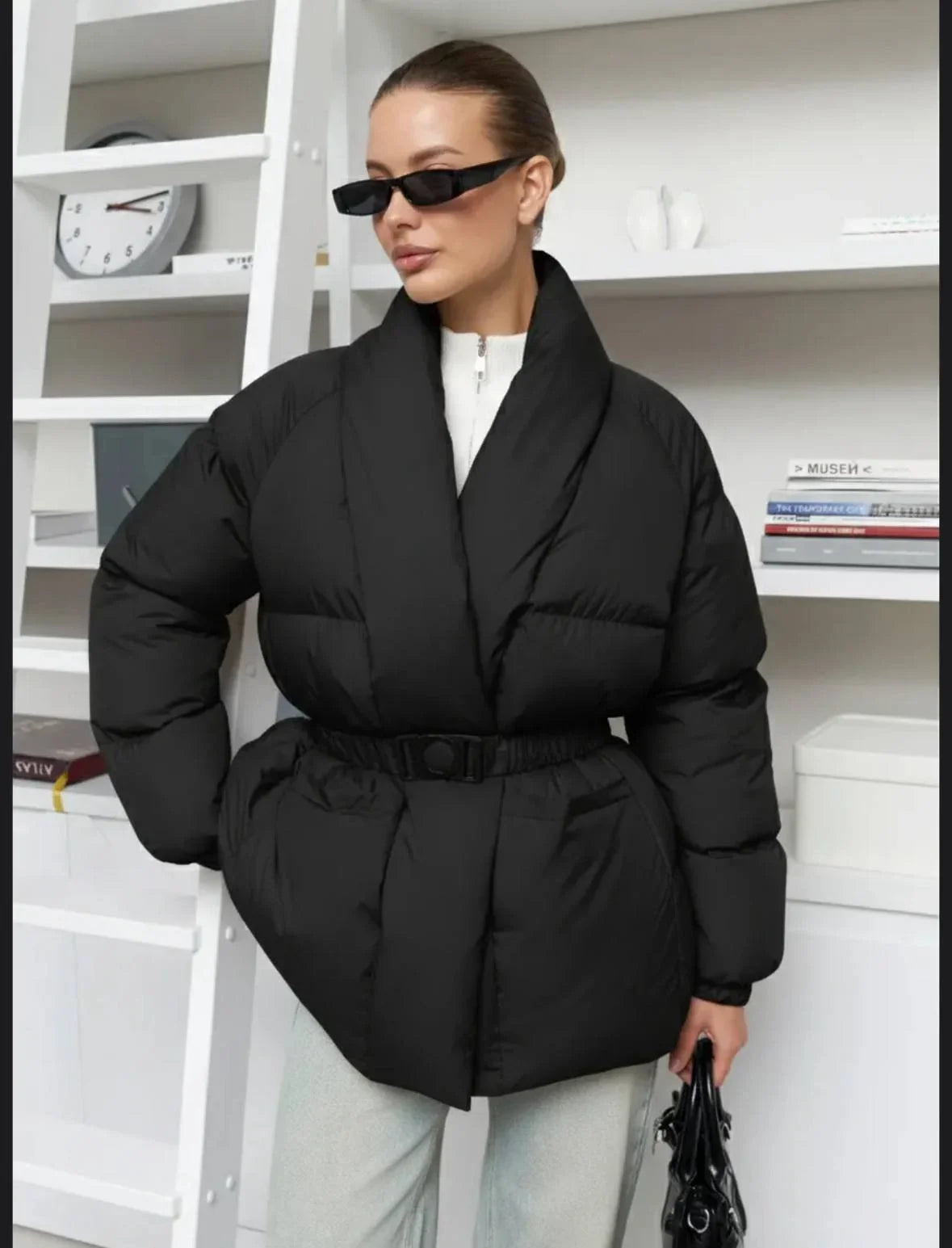 Doudoune femme avec ceinture et col montant