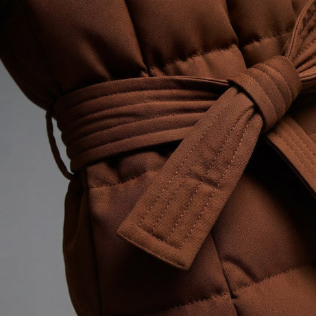 Doudoune Longue Femme à Capuche | Ceinture Nouée