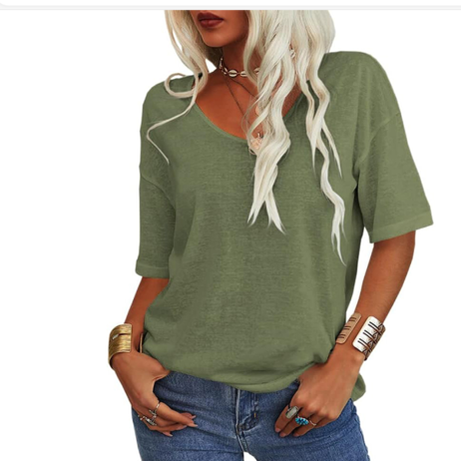 T-shirt ample col en U décontracté été femmes – léger, respirant, confortable