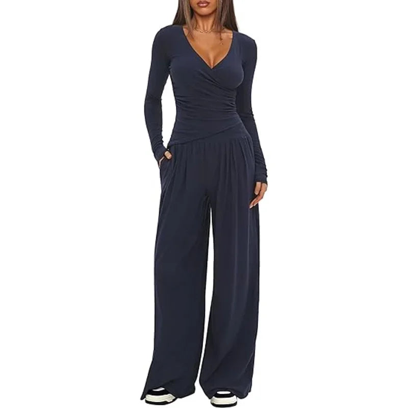 Ensemble sportswear femme avec pantalon ample et manches longues