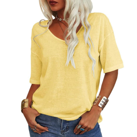 T-shirt ample col en U décontracté été femmes – léger, respirant, confortable