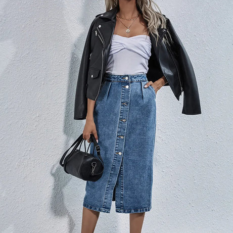 Jupe en jean taille haute poche droite pour femmes Lexo