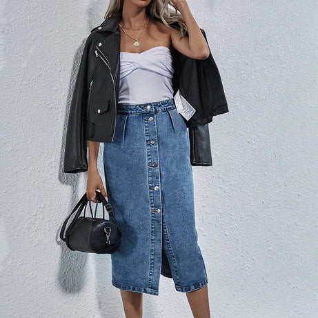 Jupe en jean taille haute poche droite pour femmes Lexo