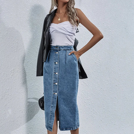 Jupe en jean taille haute poche droite pour femmes Lexo