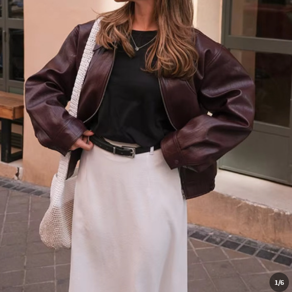 Veste Femme Bordeaux Simili Cuir Style Vintage