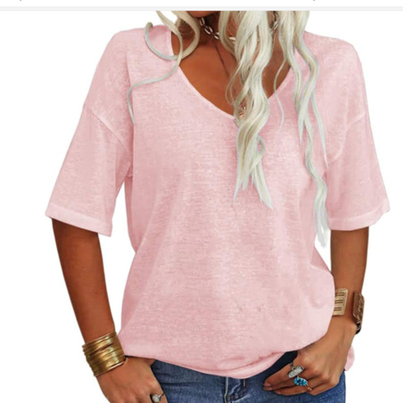 T-shirt ample col en U décontracté été femmes – léger, respirant, confortable