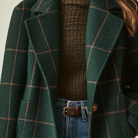 Manteau à Carreaux en Laine Mélangée