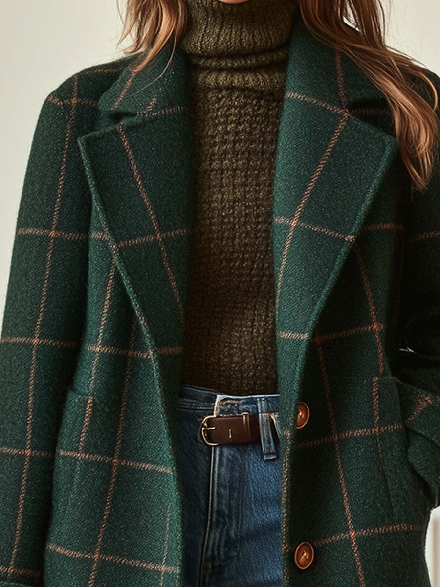 Manteau à Carreaux en Laine Mélangée