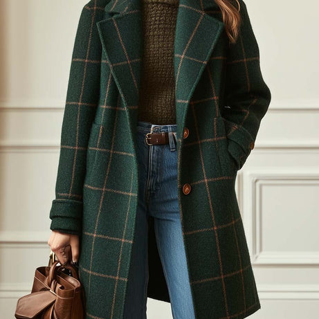 Manteau à Carreaux en Laine Mélangée