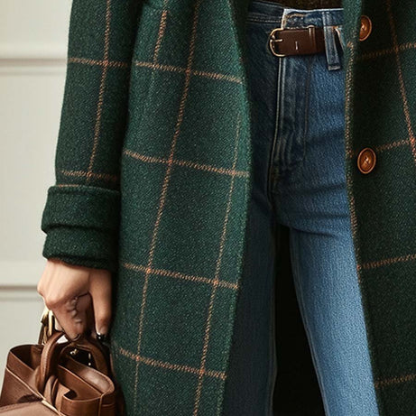 Manteau à Carreaux en Laine Mélangée