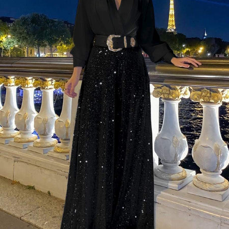Caroline - Robe soirée élégante avec détails pailletés