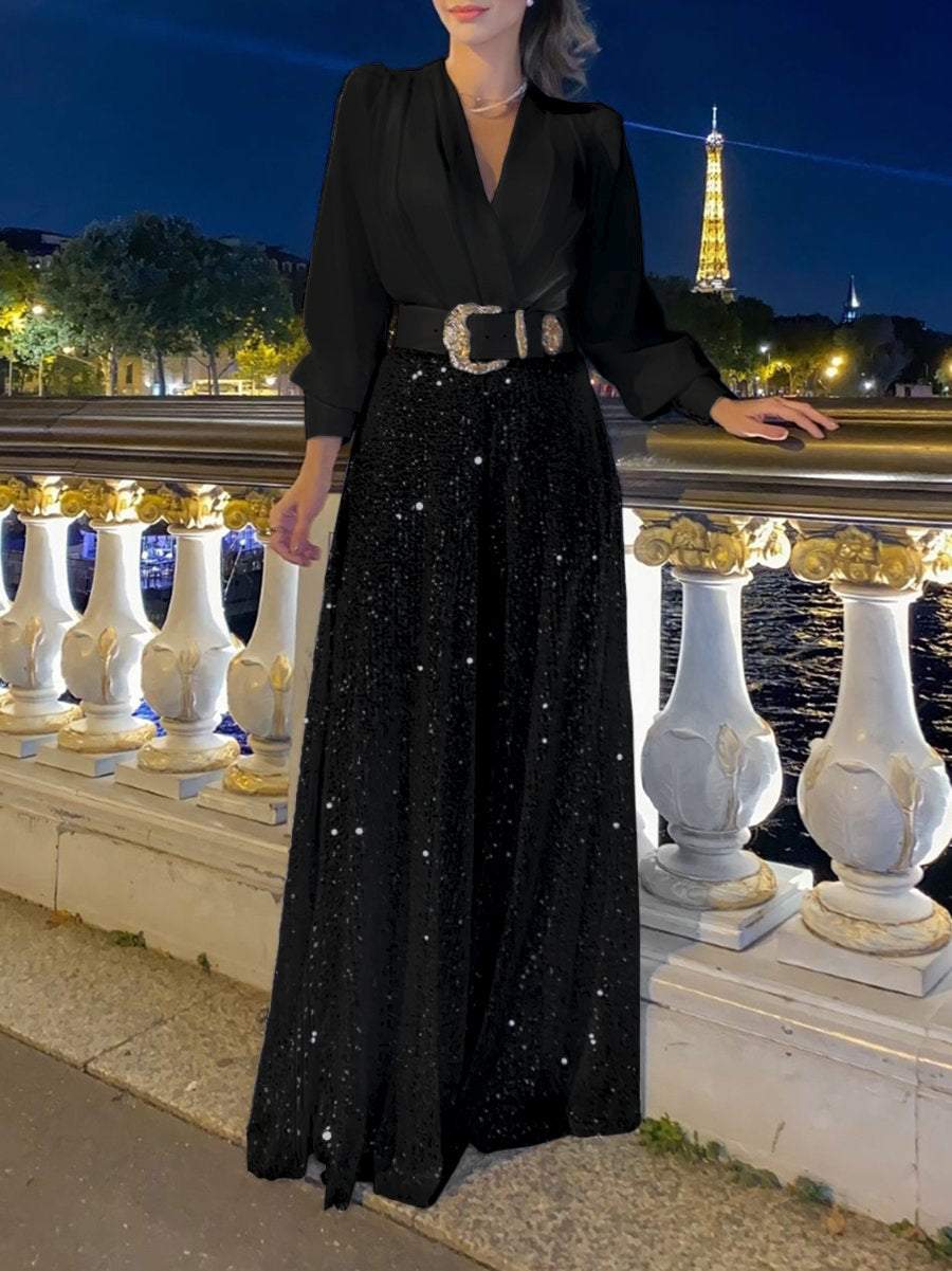 Caroline - Robe soirée élégante avec détails pailletés