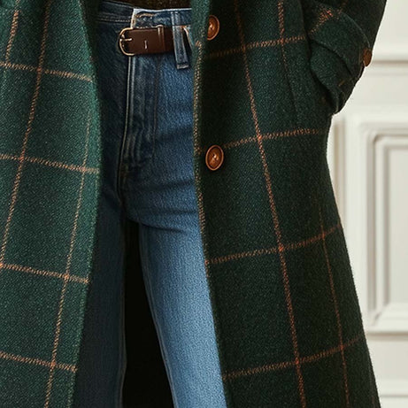 Manteau à Carreaux en Laine Mélangée