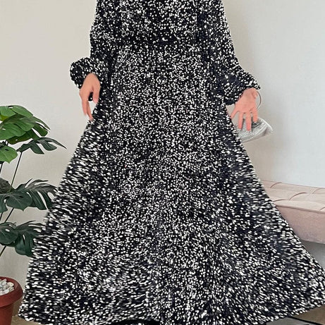 Natash - Robe de soirée à paillettes à manches longues et col rond