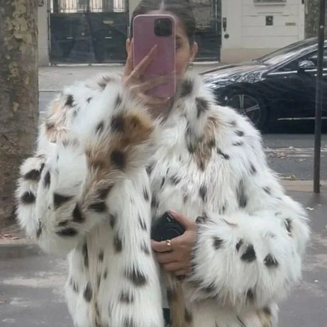 Manteau ample femme en fausse fourrure motif animal