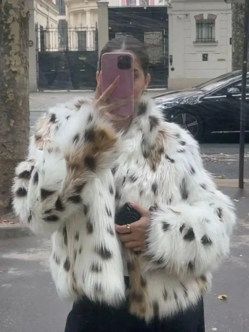 Manteau ample femme en fausse fourrure motif animal