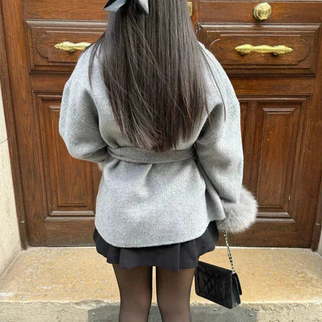 Manteau ceinturé femme avec manches en plush