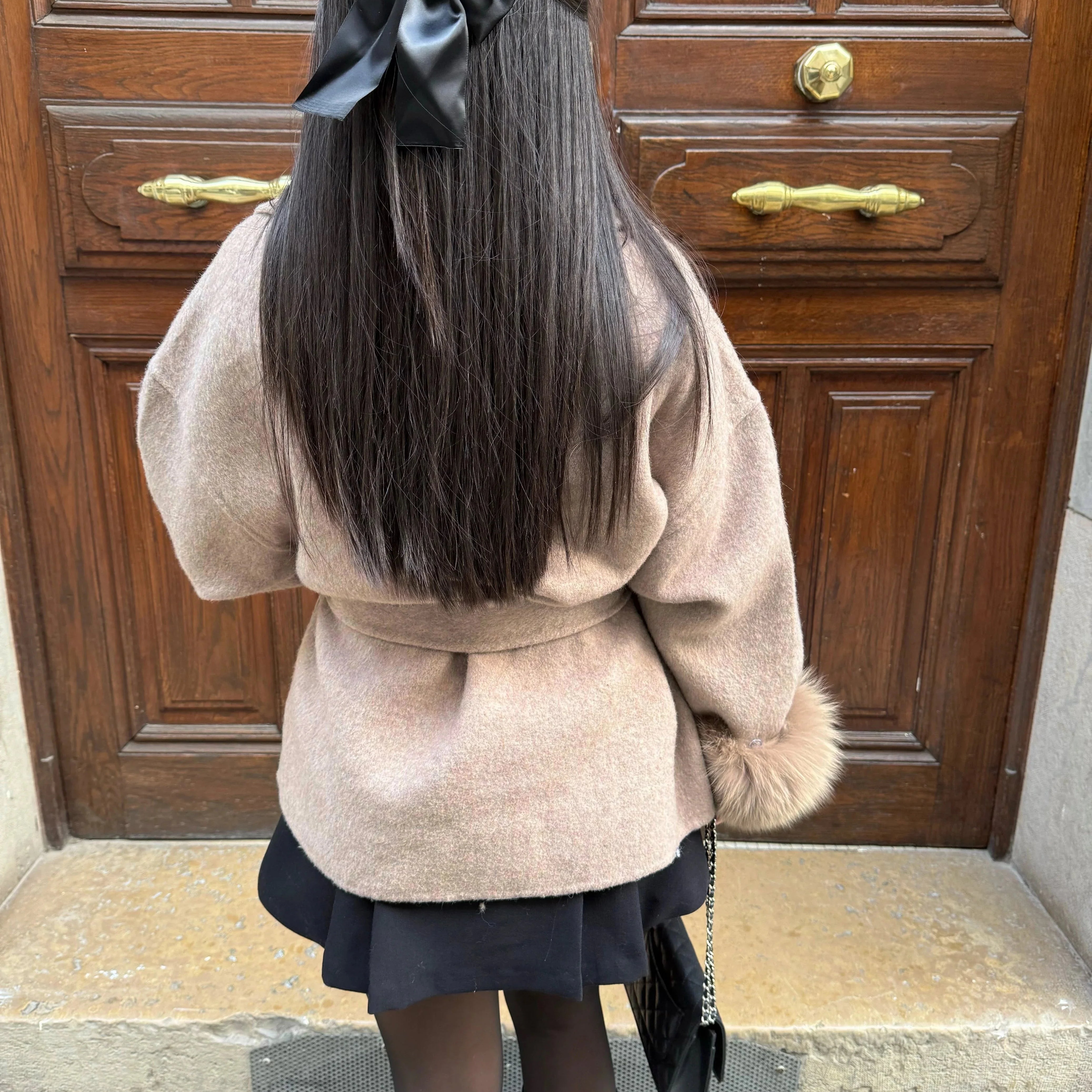 Manteau ceinturé femme avec manches en plush